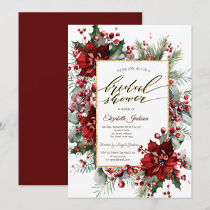 Convite Chá de Bebê de Natal Elegante com Poinsettia