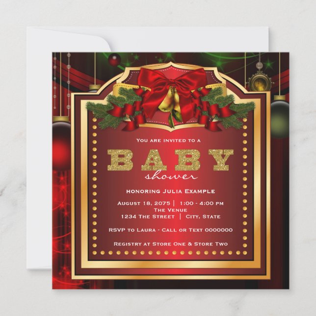 Convite Chá de Bebê de Natal Vermelho (Frente)