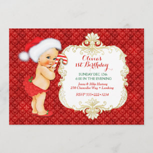 Convite Chá de Bebê de Natal Vintage Menina Aniversário