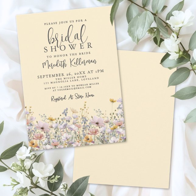 Convite Chá de Bebê de Noiva com Flor Silvestre Amarela (Yellow Wildflower Bridal Shower Invitation)