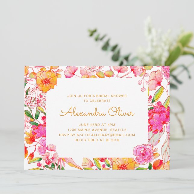 Convite Chá de Bebê de Noiva com Flores Silvestres de Aqua (Em pé/Frente)