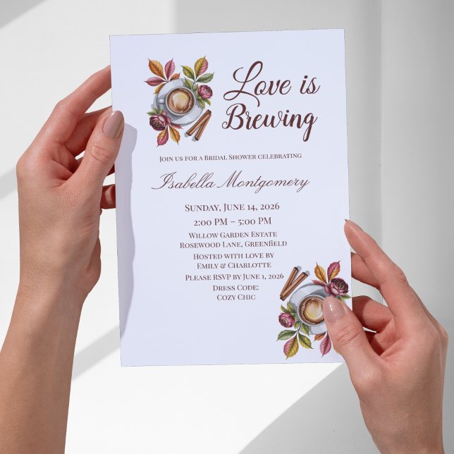 Convite Chá de Bebê de Noiva de Café de Outono Amor Está F (Love Is Brewing Fall Coffee Bridal Shower Invitations
)