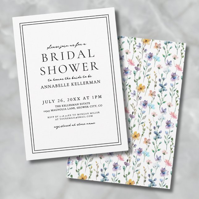 Convite Chá de Bebê de Noiva de Flores Silvestres Botânica (Colorful Botanical Wildflower Bridal Shower Invitation)
