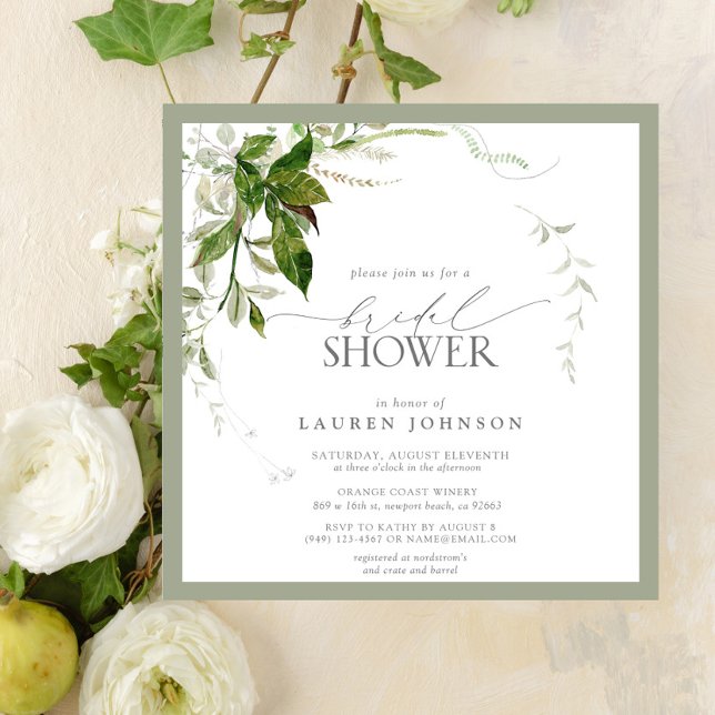 Convite Chá de Bebê de Noiva Elegante em Aquarela Verde Es (Bridal Shower Invitation!
)