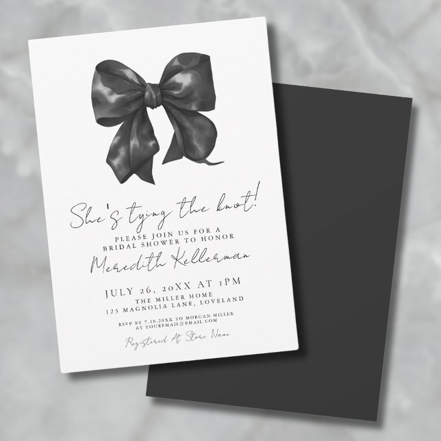 Convite Chá de Bebê de Noiva Elegante em Preto e Branco co (Elegant Black And White Bow Bridal Shower Invitation)