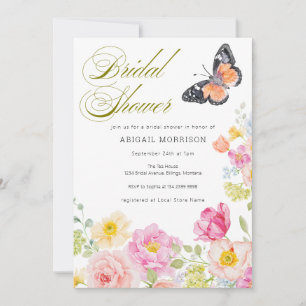 Convite Chá de Bebê de Noiva Elegante Floral Borboleta Pas