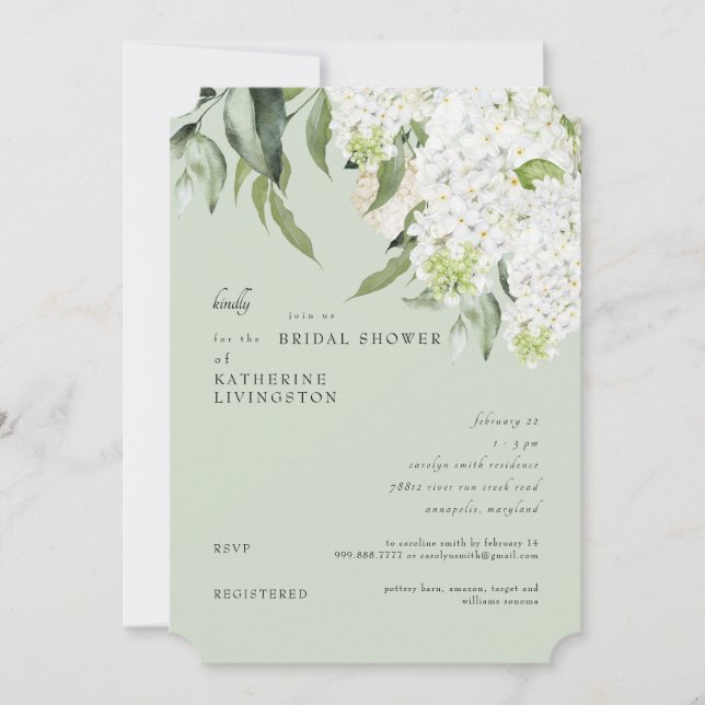Convite Chá de Bebê de Noiva Elegante Hydrangea Branca e S (Frente)