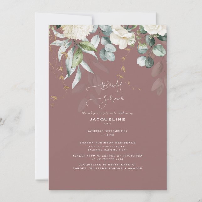 Convite Chá de Bebê de Noiva Elegante Hydrangea Rosa Empoe (Frente)
