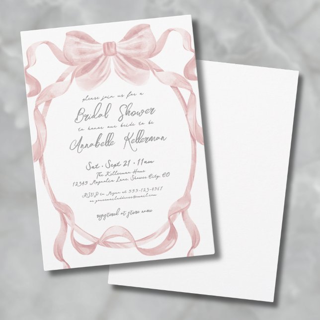 Convite Chá de Bebê de Noiva Elegante Vintage Rosa Bege co (Elegant Vintage Blush Pink Bow Bridal Shower Invitation)