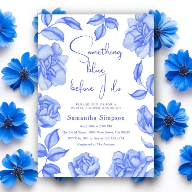 Convite Chá de Bebê de Noiva Floral Aquarela Azul (Criador carregado)