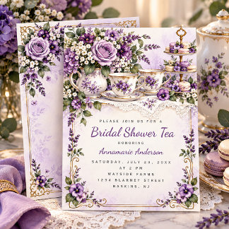 Convite Chá de Bebê de Noiva Floral Roxo Elegante |