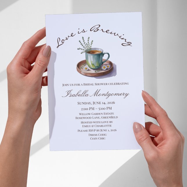 Convite Chá de Bebê de Noiva Love Is Brewing Cozy Breakfas (Love Is Brewing Cozy Breakfast Tea Bridal Shower Invitations
)