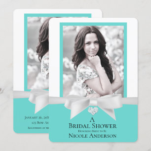 Convite Chá de Bebê de Noiva Moderno Audrey Teal Branco Bo