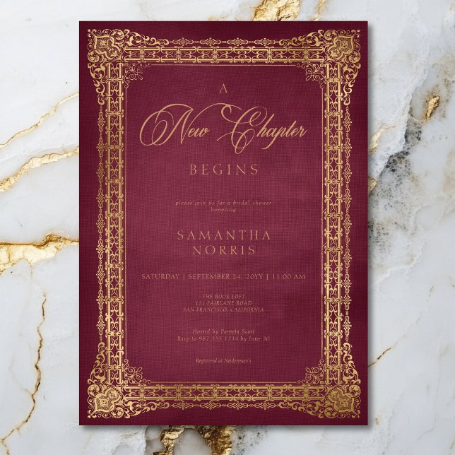Convite Chá de Bebê de Noiva: Novo Capítulo do Livro Rosa  (Vintage Rose Book New Chapter Begins Bridal Shower Invitation)