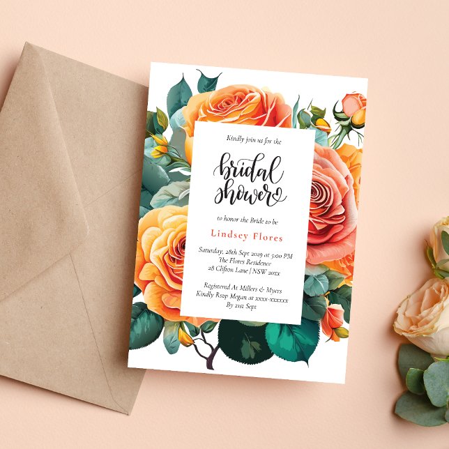 Convite Chá de Bebê de Noiva Personalizado com Rosas Flora (Personalized floral rose greenery invitation adds a fresh, romantic bridal shower touch)