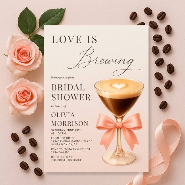 Convite Chá de Bebê de Noiva Rosa Coquette Love is Brewing (Criador carregado)