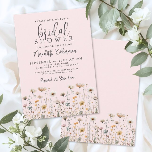 Convite Chá de Bebê de Noiva Rosa Flores Silvestres (Wildflower Blush Pink Bridal Shower Invitation)