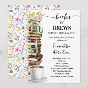 Convite Chá de Bebê de Noiva Wild Flowers Books & Brews Co