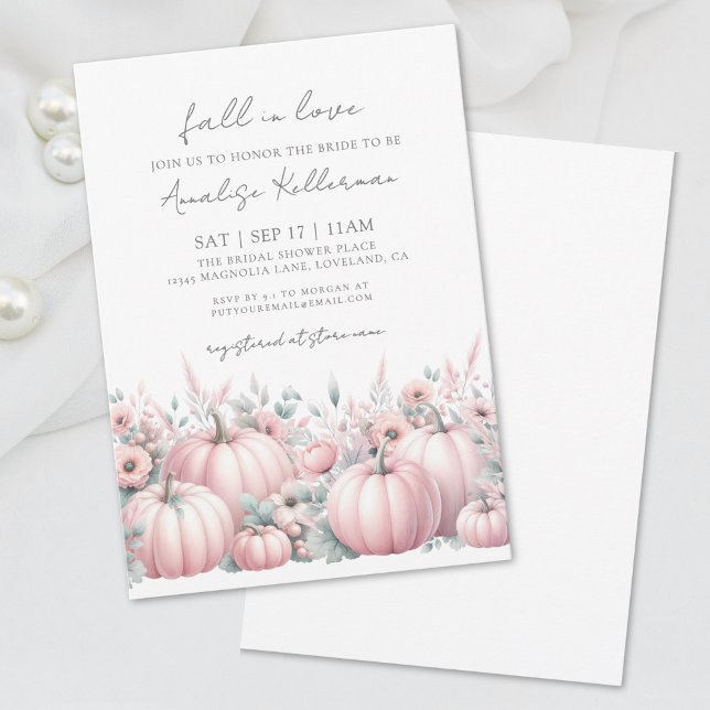 Convite Chá de Bebê de Outono com Abóbora Rosa (Pink Pumpkin Fall Bridal Shower Invitation )