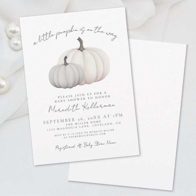 Convite Chá de Bebê de Outono Neutro com Abóbora (Pumpkin Gender Neutral Fall Baby Shower Invitation)
