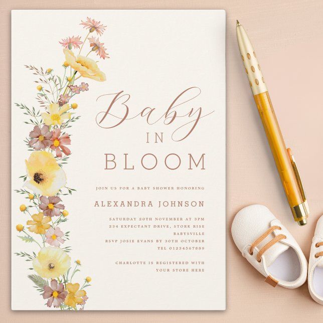 Convite Chá de Bebê de Outono Neutro com Flores Silvestres (Baby in bloom Gender neutral fall baby shower invitation)