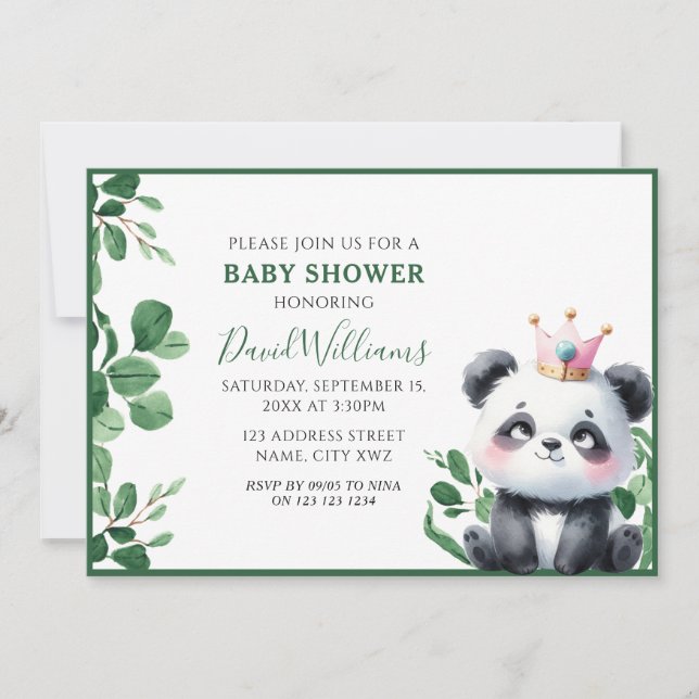 Convite Chá de Bebê de Panda Fofo Neutro em Meio à Verdura (Frente)