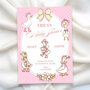 Convite Chá de bebê de pato Coquette rosa fofo