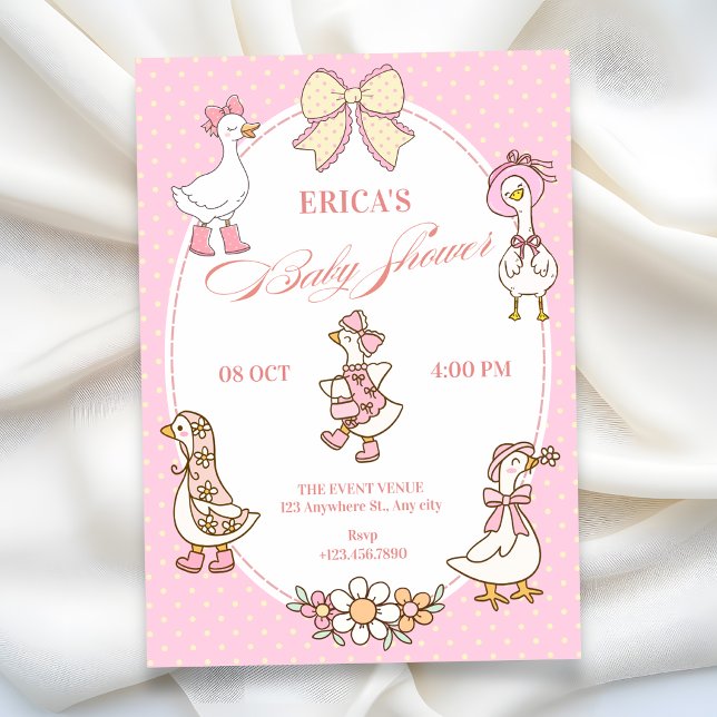 Convite Chá de bebê de pato Coquette rosa fofo (Criador carregado)