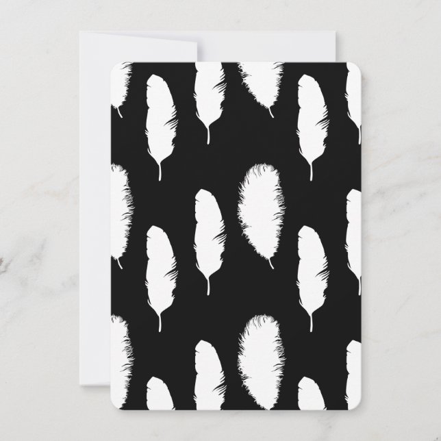 Convite Chá de Bebê de Penas Pretas e Brancas (Frente)