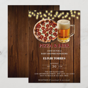 Convite Chá de Bebê de Pizza Rústica & Cerveja