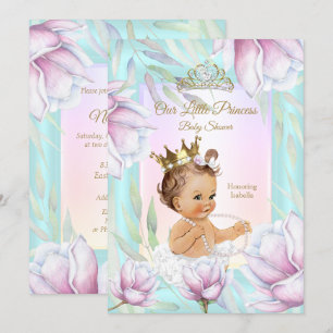 Convite Chá de Bebê de Princesa Floral Rosa Lilás Azul Tur