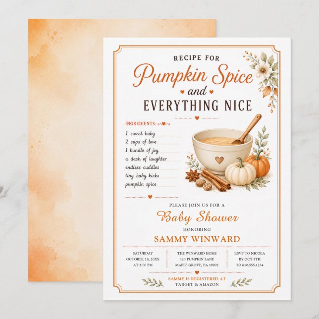 Convite Chá de Bebê de Pumpkin Spice e Tudo Mais (Frente/Verso)