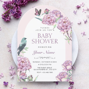 Convite Chá de bebê de ramo floral roxo
