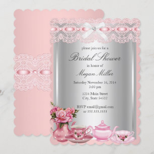 Convite Chá de Bebê de Renda Rosa Bonito