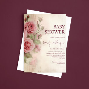 Convite Chá de Bebê de Rosas Vintage Country Francês