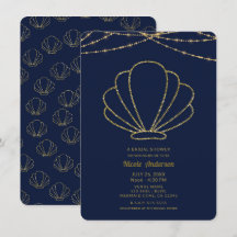 Chá de Bebê de Sereia Azul Marinho e Dourado Conch