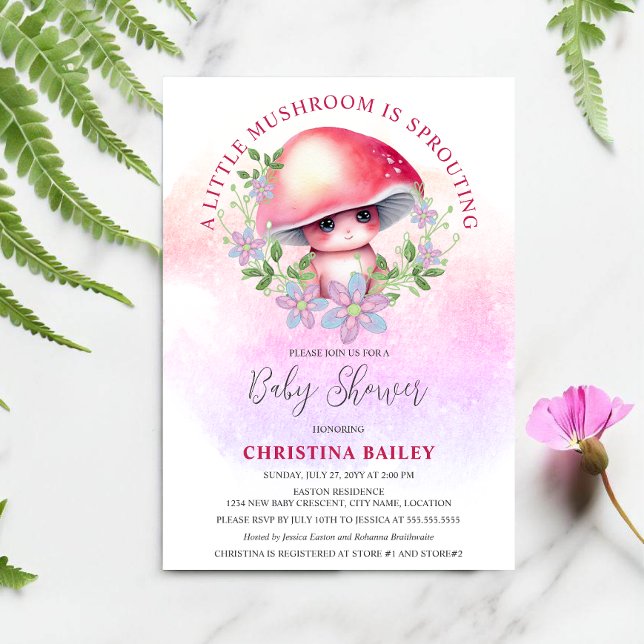 Convite Chá de Bebê de Um Cogumelo Está Brotando (Cute and adorable baby mushroom sprouting baby shower invitation.)
