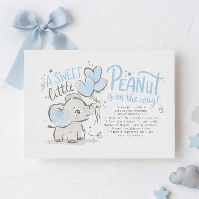 Convite Chá de Bebê de um Elefantezinho de Amendoim Doce (A sweet little peanut is on the way cute elephant baby shower invites)