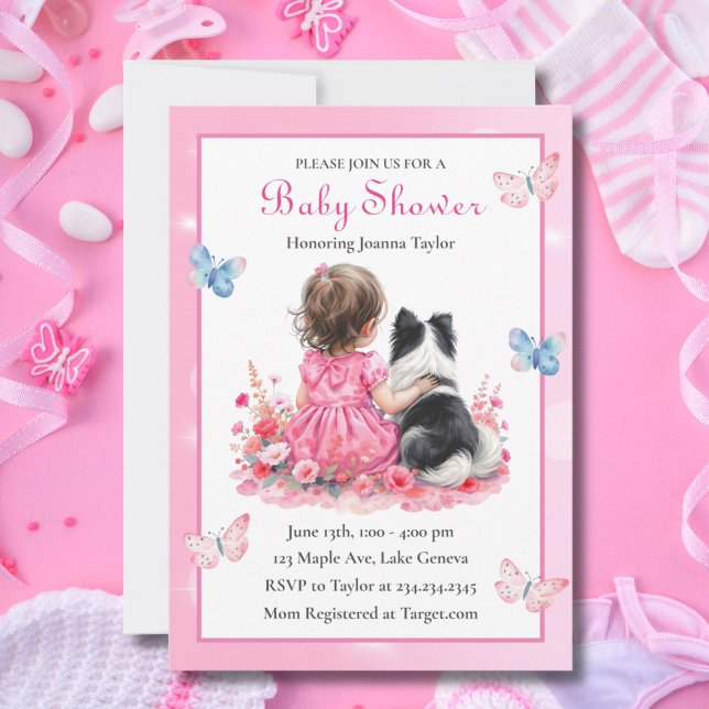 Convite Chá de Bebê de uma Menina e seu Cachorro (Criador carregado)