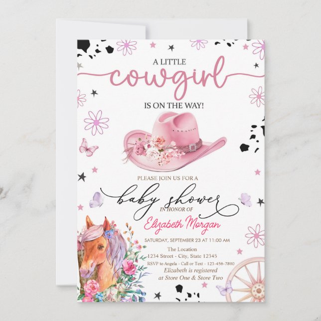 Convite Chá de Bebê de uma Pequena Cowgirl Pony (Frente)