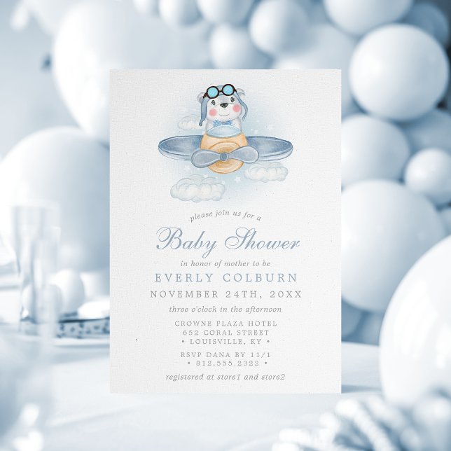 Convite Chá de Bebê de Urso de Avião Antigo (Criador carregado)