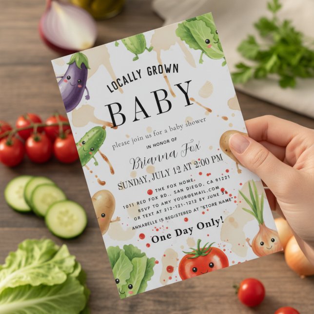 Convite Chá de Bebê de Vegetais Fofos Cultivados Localment (Criador carregado)