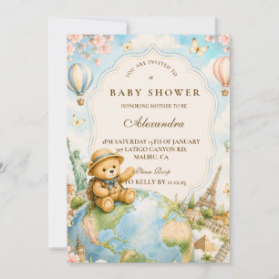 Convite Chá de Bebê de Viagem do Urso Teddy Caprichoso
