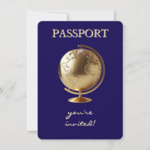 Chá de Bebê de Viagem Passaporte Globo Dourado
