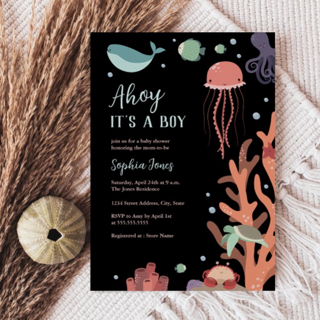 Convite Chá de Bebê Debaixo do Mar Ahoy É um Menino (Criador carregado)