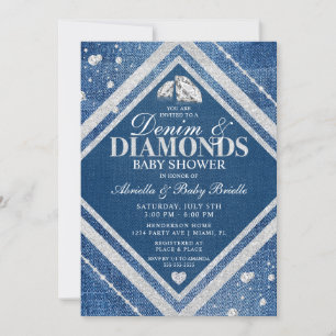 Convite Chá de Bebê Denim e Diamantes
