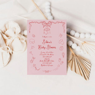 Convite Chá de Bebê Desenhado à Mão, Arco Menina Bebê Escr