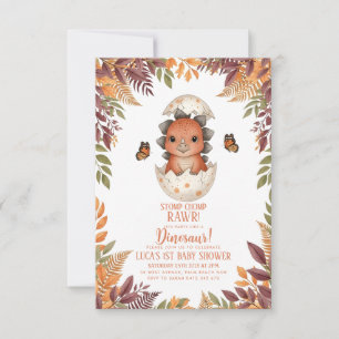 Convite Chá de Bebê Dinossauro Borboleta Aquarela
