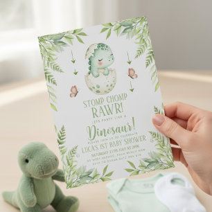 Convite Chá de Bebê Dinossauro Borboleta Aquarela