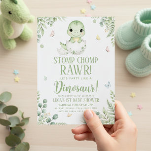 Convite Chá de Bebê Dinossauro Borboleta Aquarela